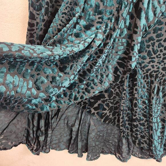 Calvin Klein Burnout Velvet Wrap Dress Women’s SZ 2 Dark Green Animal Print - Picture 8 of 16